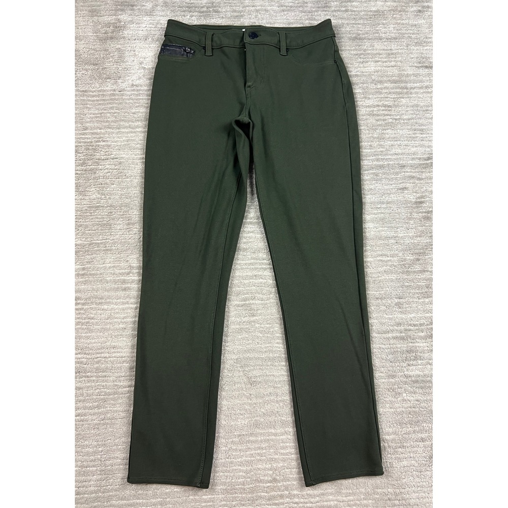 Calvin Klein & Co Pants Womens 8 Olive Green Slim Fit Stretch Faux Leather Trim